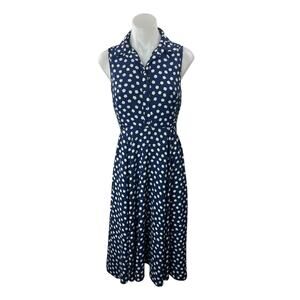 Kate Spade Navy Blue Polka Dots Sleeveless Button Front A Line Midi Dress Size 2